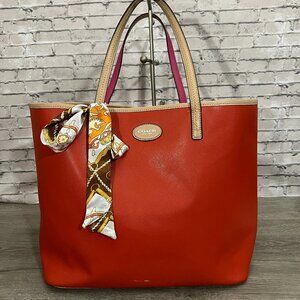 COACH Metro Vermillion Cross Grain Leather Large Tote Bag f31326